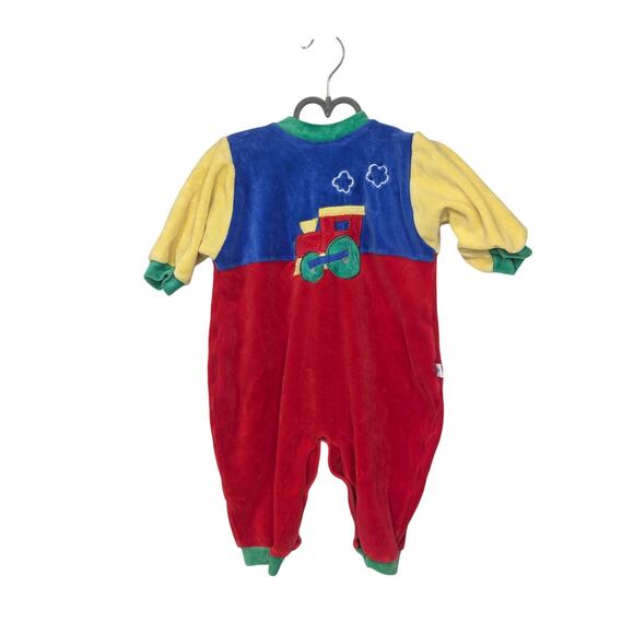 VINTAGE LITTLE ME Baby Boys Velour Bodysuit One Piece Jumpsuit Size 9 Months - Picture 1 of 6